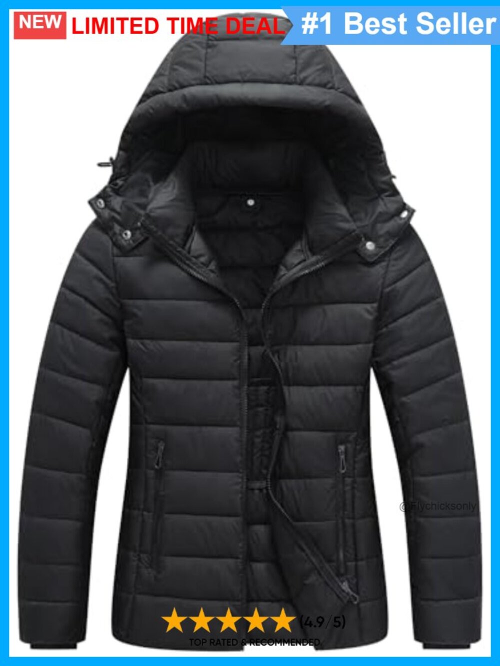 Lightweight Waterproof Puffer Jacket Warm Winter Coat Detachable Hood
